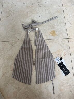 Tiger Mist Beige and Cream Striped Halter Crop Top